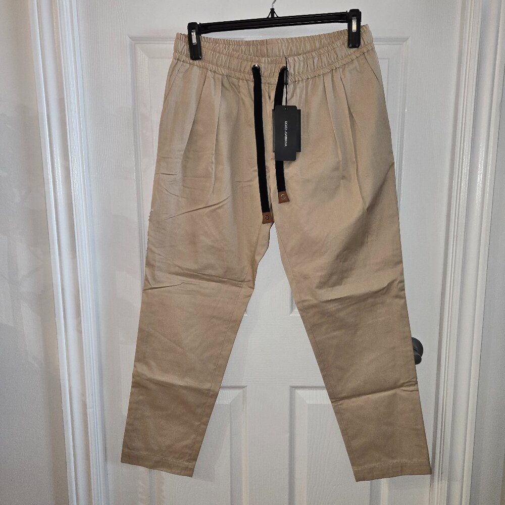 Dolce & Gabbana Sand-Colored Drawstring Cotton Trousers